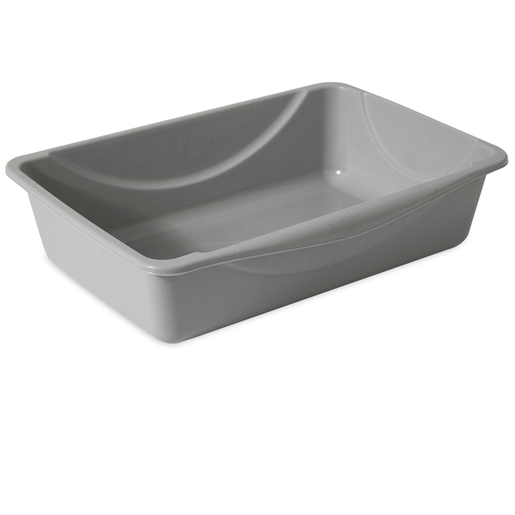 The Pet-mates Basic Litter Box by Pet-mates is a gray, rectangular storage bin made from EcoTech™ resin. It features an open-top design with slightly raised sides and a smooth interior, set against a plain white background.