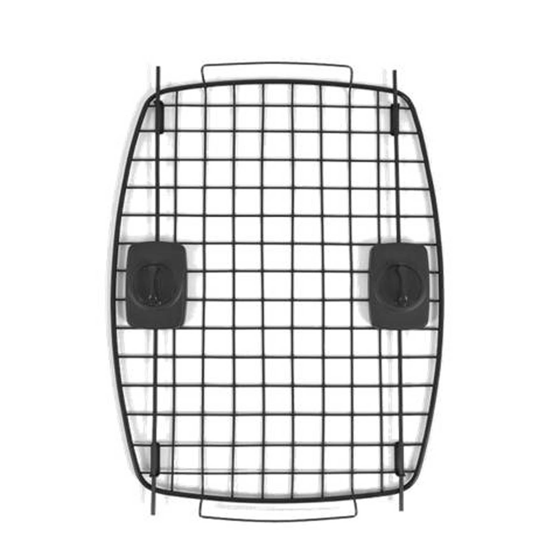 The Pet-mates Compass Kennel Replacement Door is a rectangular, black metal grid with two top handles and six short legs for elevated airflow, designed with pet safety in mind. Ideal for baking and cooling.