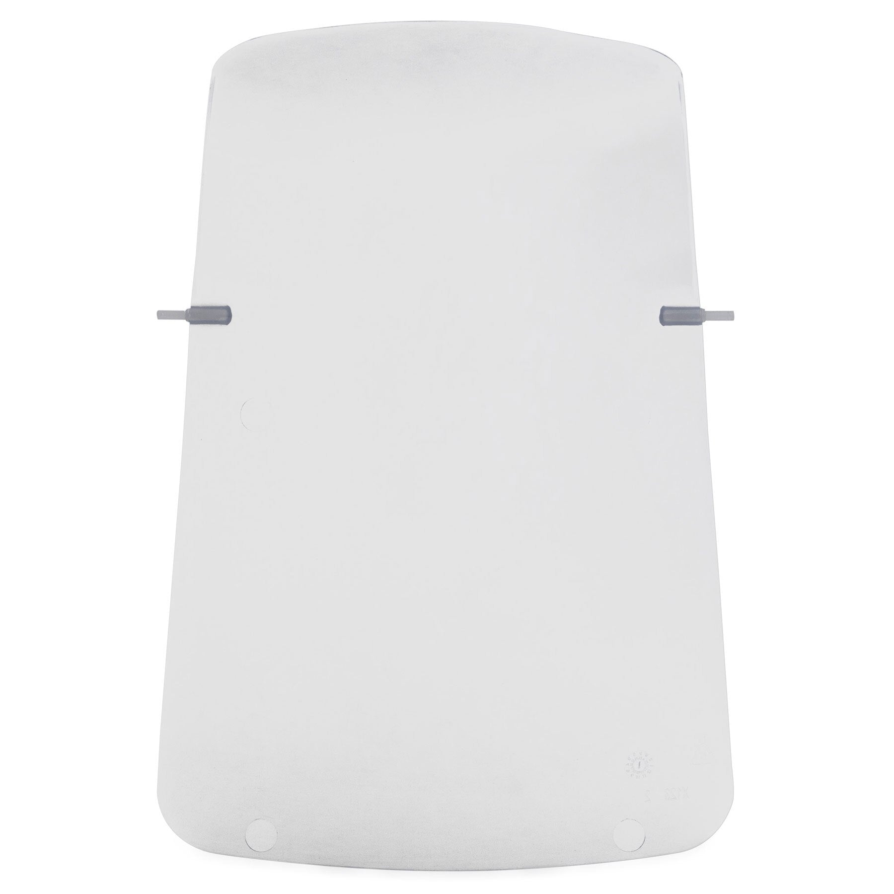 A transparent face shield, slightly curved and rectangular, with two gray side connectors resembles the Pet-mates Jumbo Replacement Door for Hooded Wave Litter Pans. Its neutral background accentuates its clean look, offering full protection.