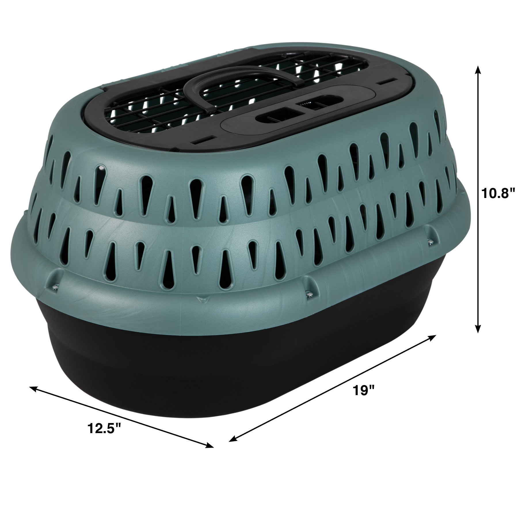 The Pet-mates E-Z Load Top Load Cat Kennel by Pet-mates offers 360-degree ventilation, a secure top door, and measures 19L x 12.5W x 10.8H—ideal for stress-free travel with your cat.