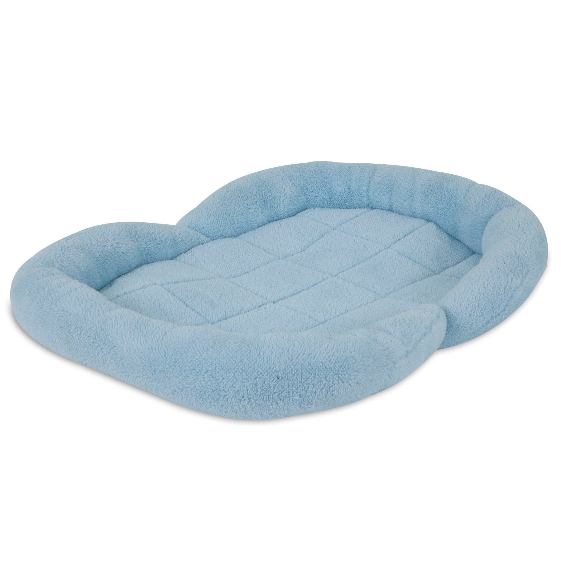 The Pet-mates Puppy Bolster Mat by Pet-mates is a soft, light blue pet bed with a quilted base and cushioned edges for comfort. Made from ultra-soft material, its rectangular shape with rounded corners ensures coziness, and the non-skid bottom keeps it secure.