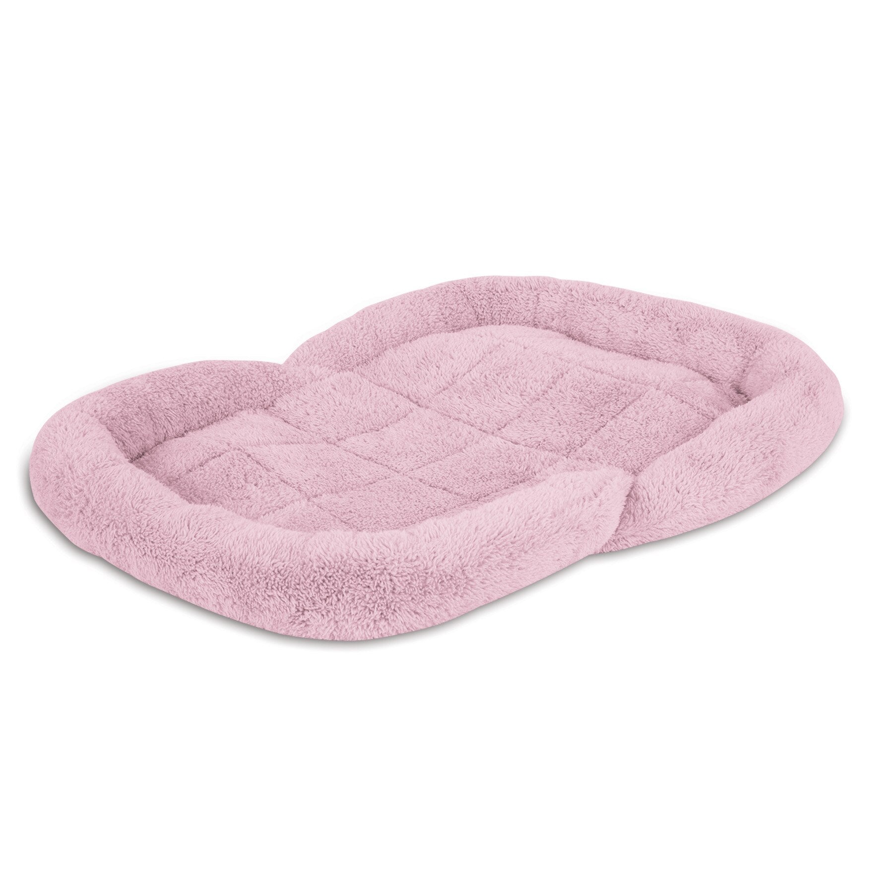 The Pet-mates Puppy Bolster Mat by Pet-mates is a pink rectangular mat featuring ultra-soft plush texture and raised edges for comfort. Its quilted sleeping area and non-skid bottom provide a cozy, safe resting spot for pets.