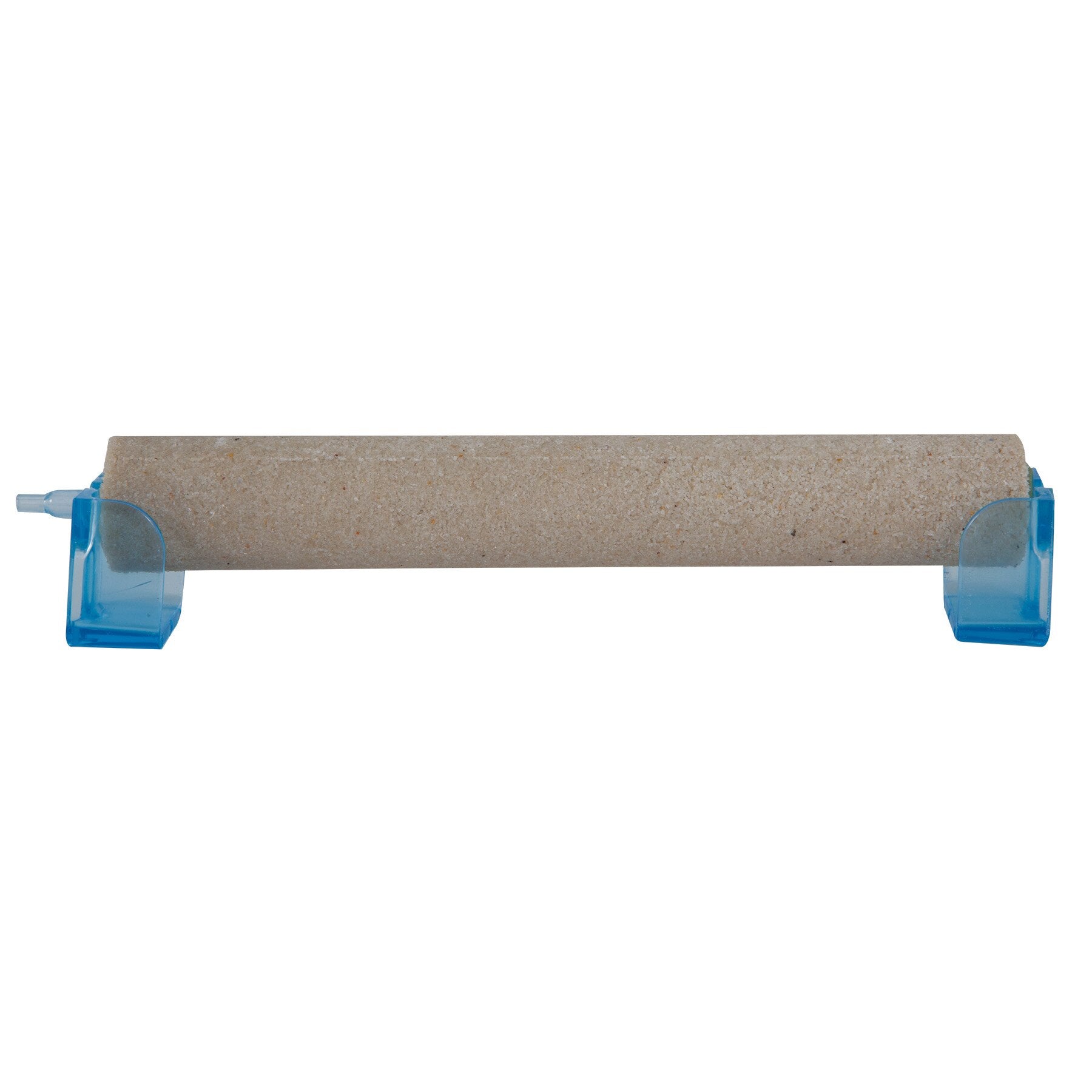 The bird perch has a sand-covered cylindrical surface with blue plastic holders on each end for resting and claw grooming. Its design is as vital for avian health as the JW Anchorstone Airstone Aquarium Bubbler is for maintaining optimal oxygen levels in a fish tank.