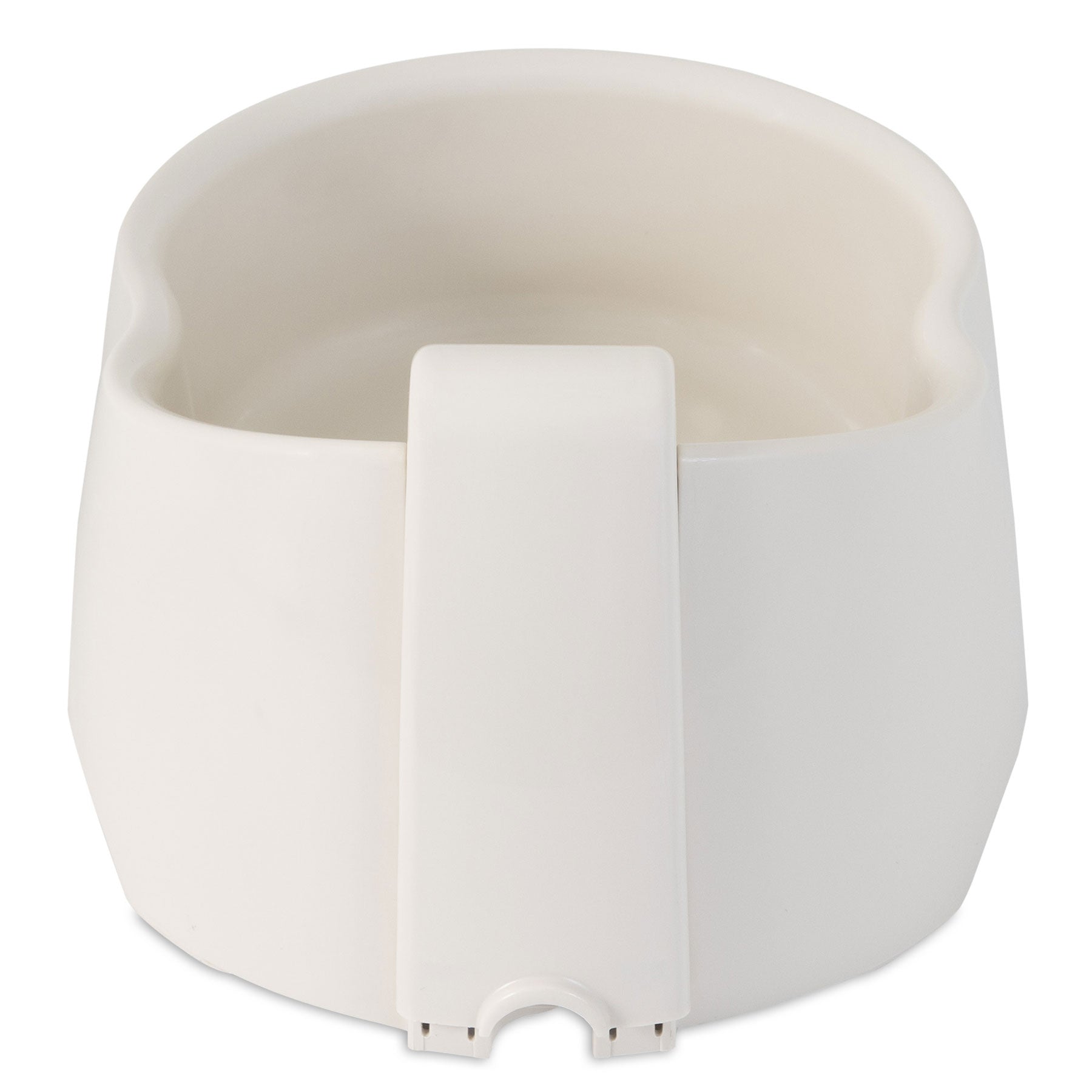 Enjoy your morning coffee from a white ceramic mug with a wide handle while ensuring your cats well-being with the Pet-mates Deluxe Fresh Flow Fountain. Its smooth, rounded shape complements the minimalist design found in pet water fountains.