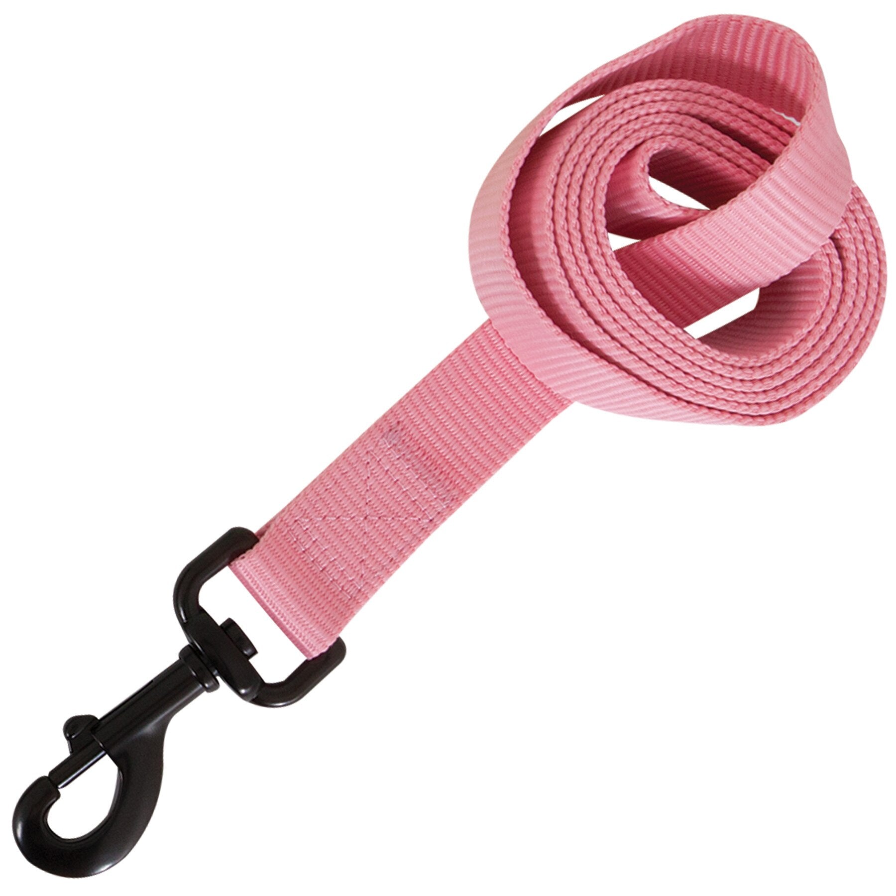 The Aspen Pet Glow In The Dark Leash is a pink nylon dog leash with durable webbing and a black metal clip, providing visibility and strength for you and your pet.